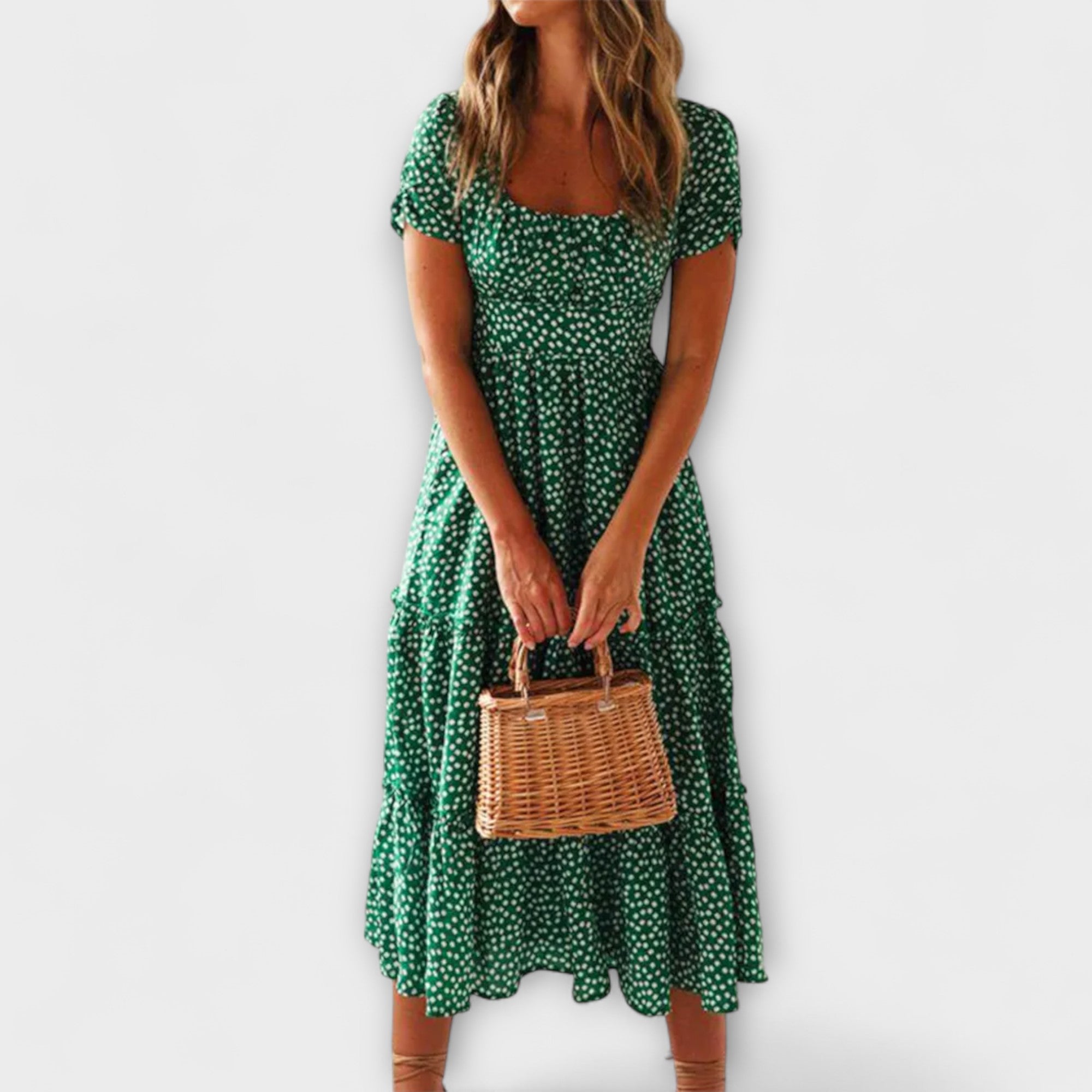 Vintage Blumenmuster Puffärmel Maxikleid