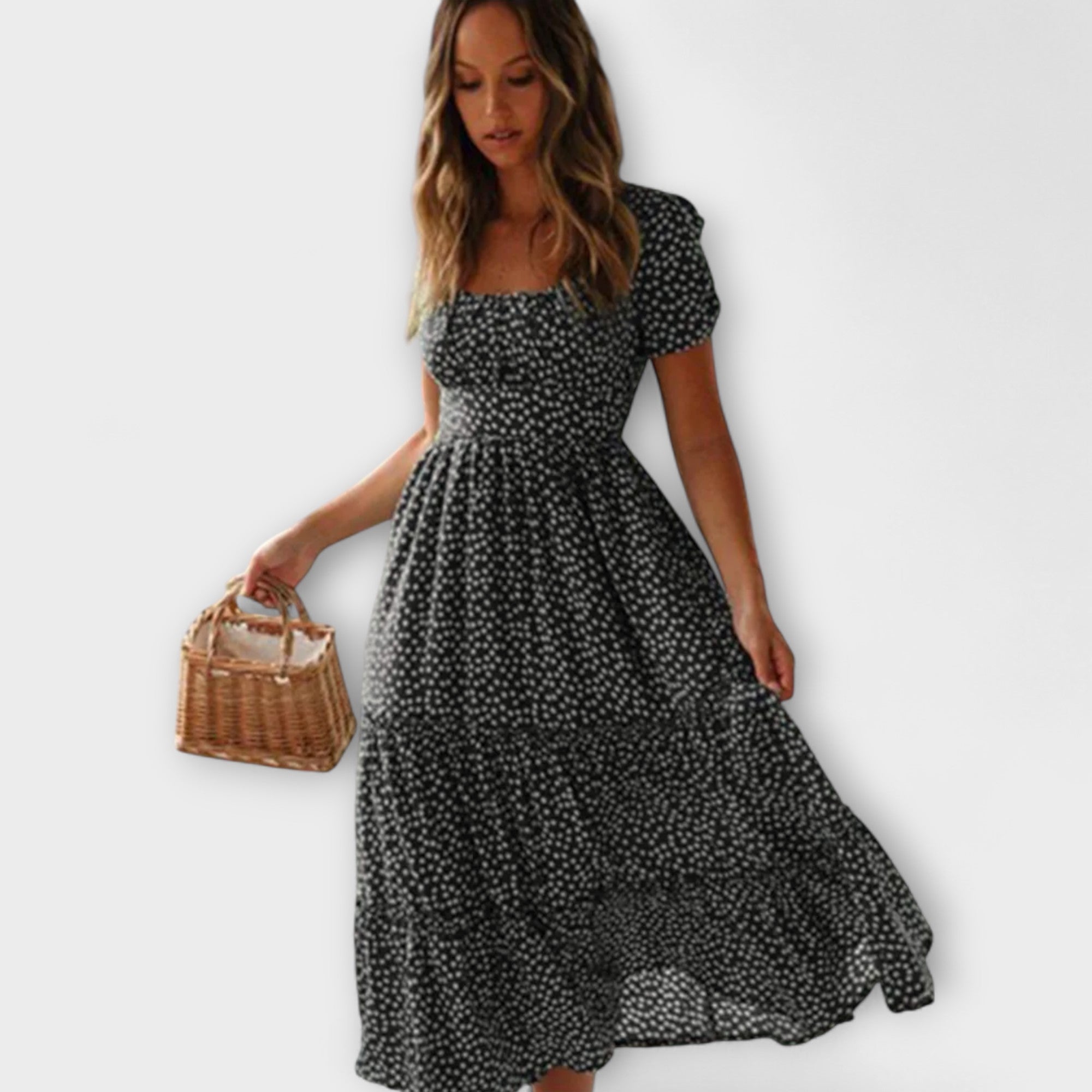 Vintage Blumenmuster Puffärmel Maxikleid