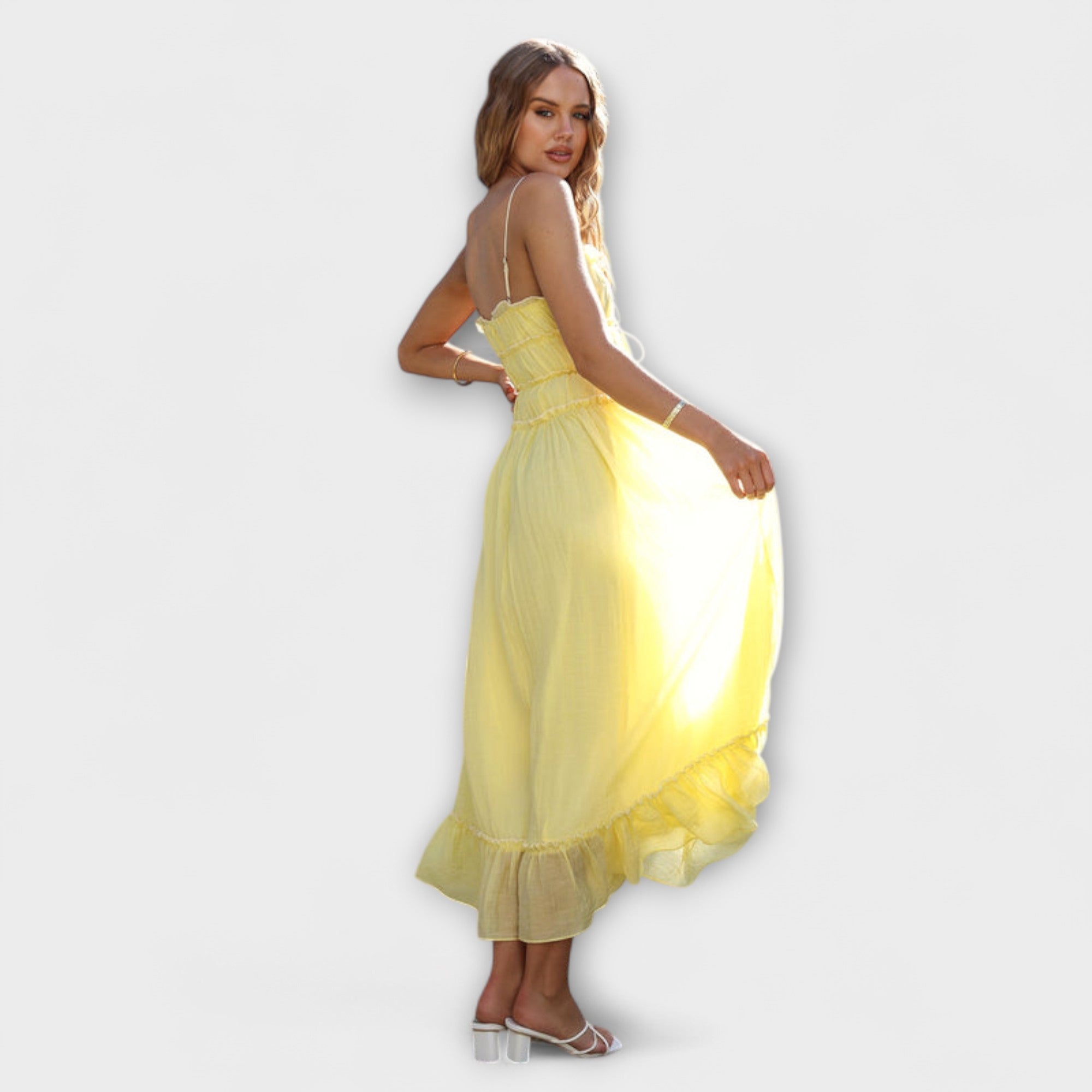 Celine - Rüschengesäumtes ärmelloses Midikleid