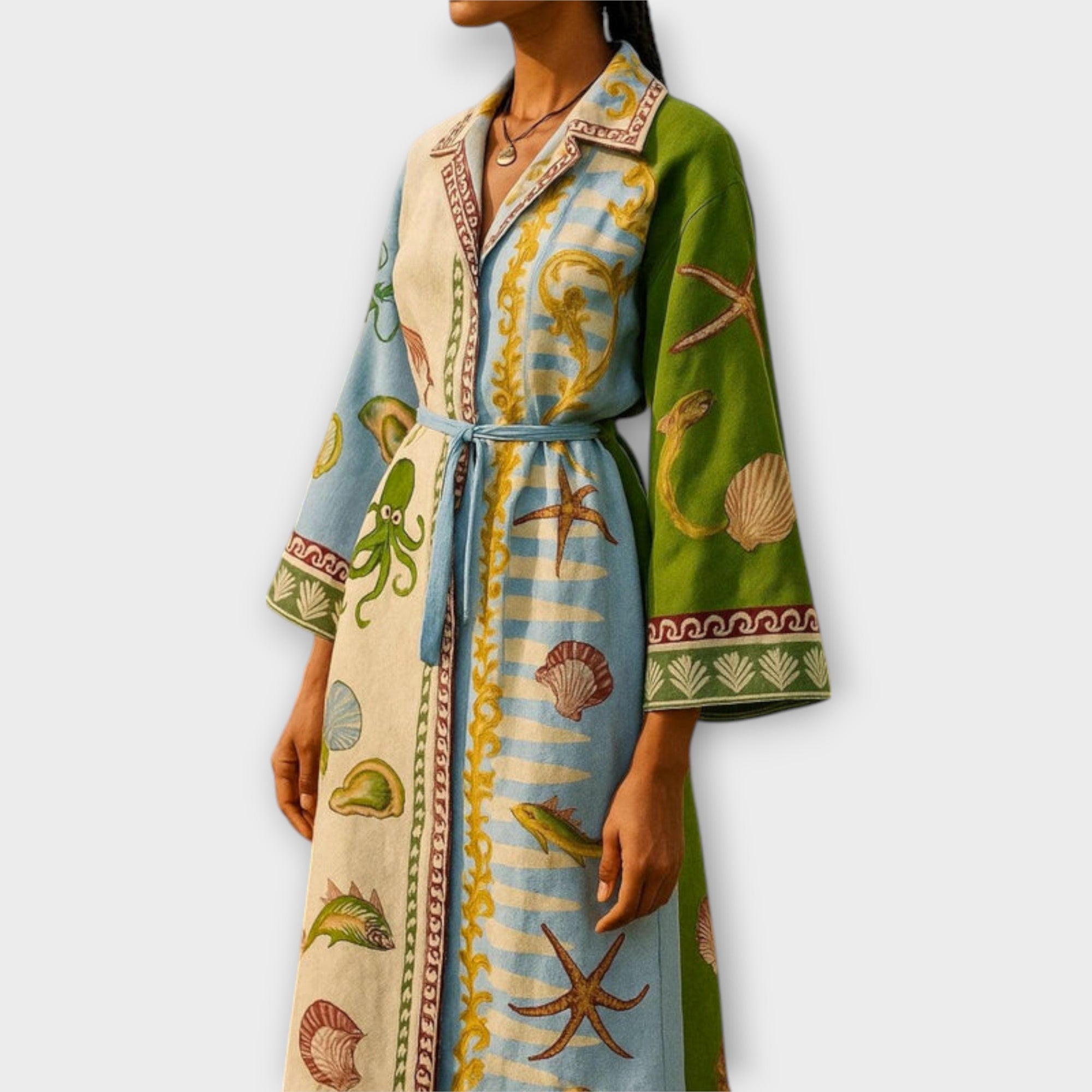 Jule - Bedrucktes Twill Midi Hemdkleid mit Gürtel