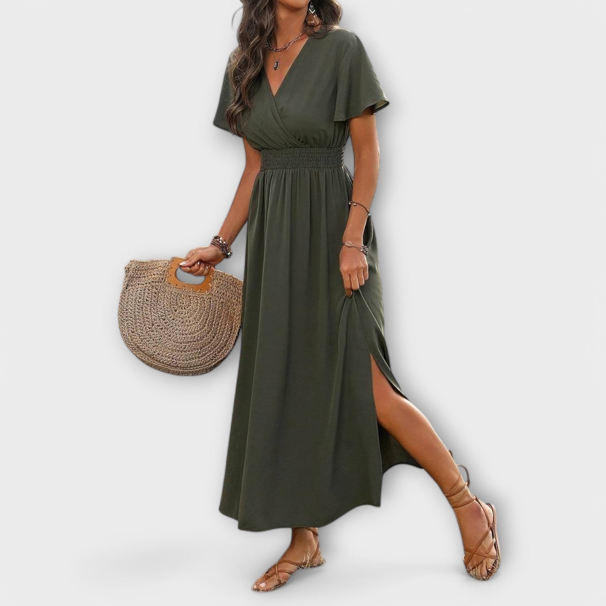 Heather - Elegantes Boho Kleid mit V-Ausschnitt und langen Ärmeln