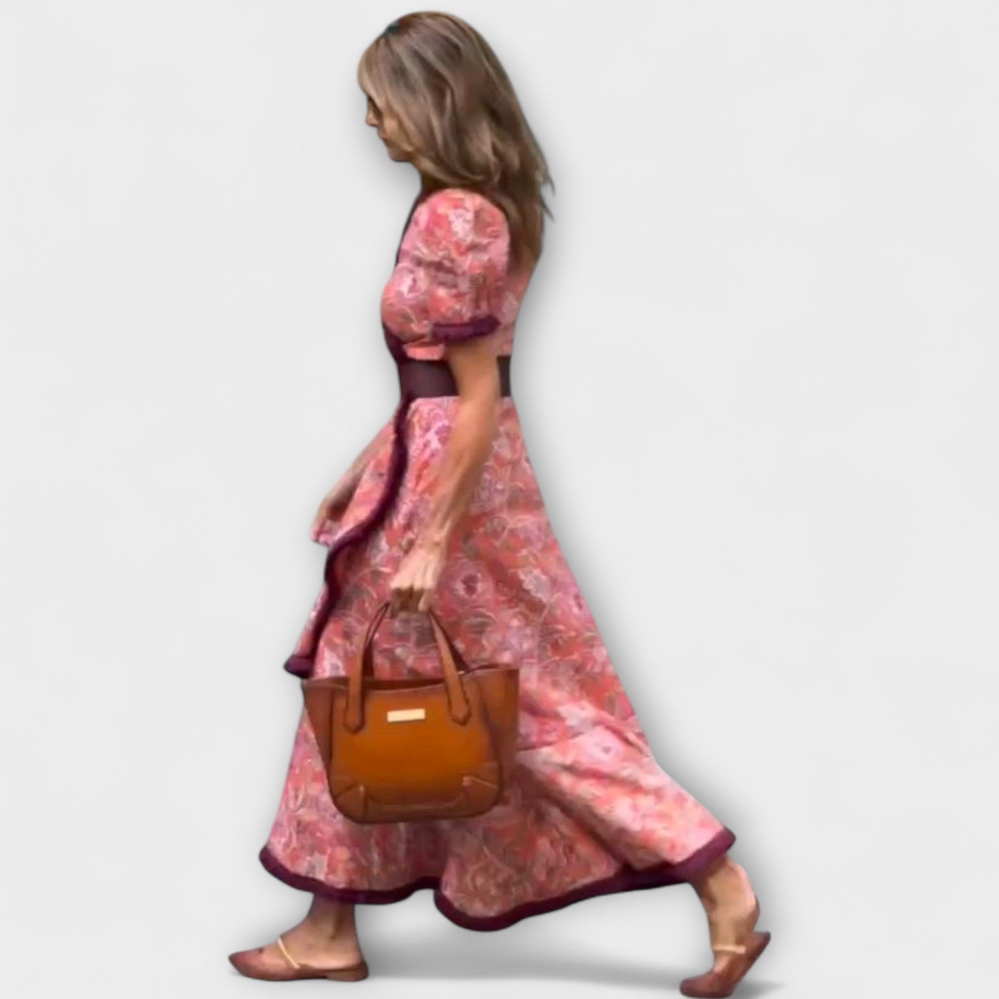 Elegantes Rosa Maxi-Kleid mit kurzen Ärmeln