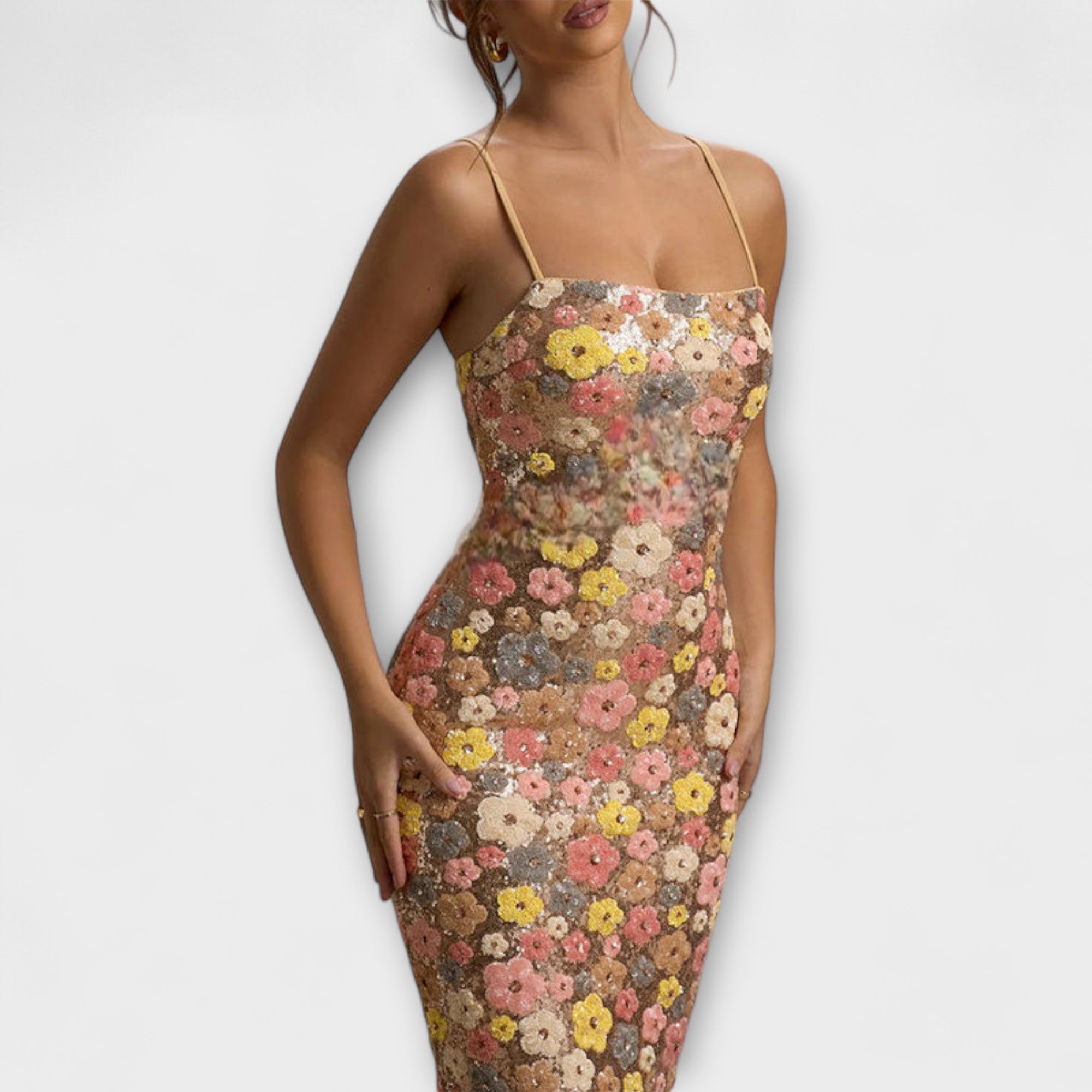 Oakley - Maxi-Kleid mit floralen Pailletten im 80er-Jahre-Stil