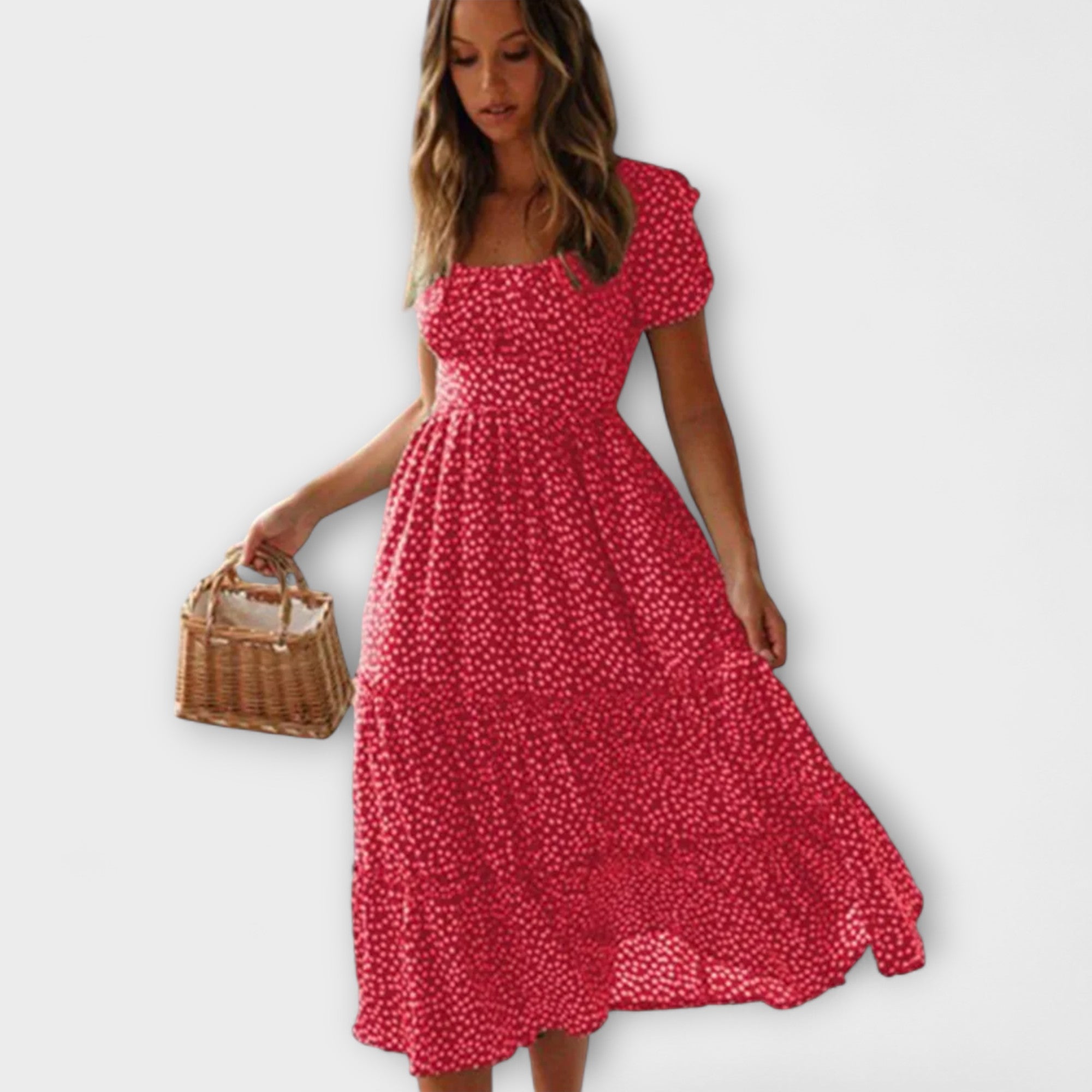 Vintage Blumenmuster Puffärmel Maxikleid