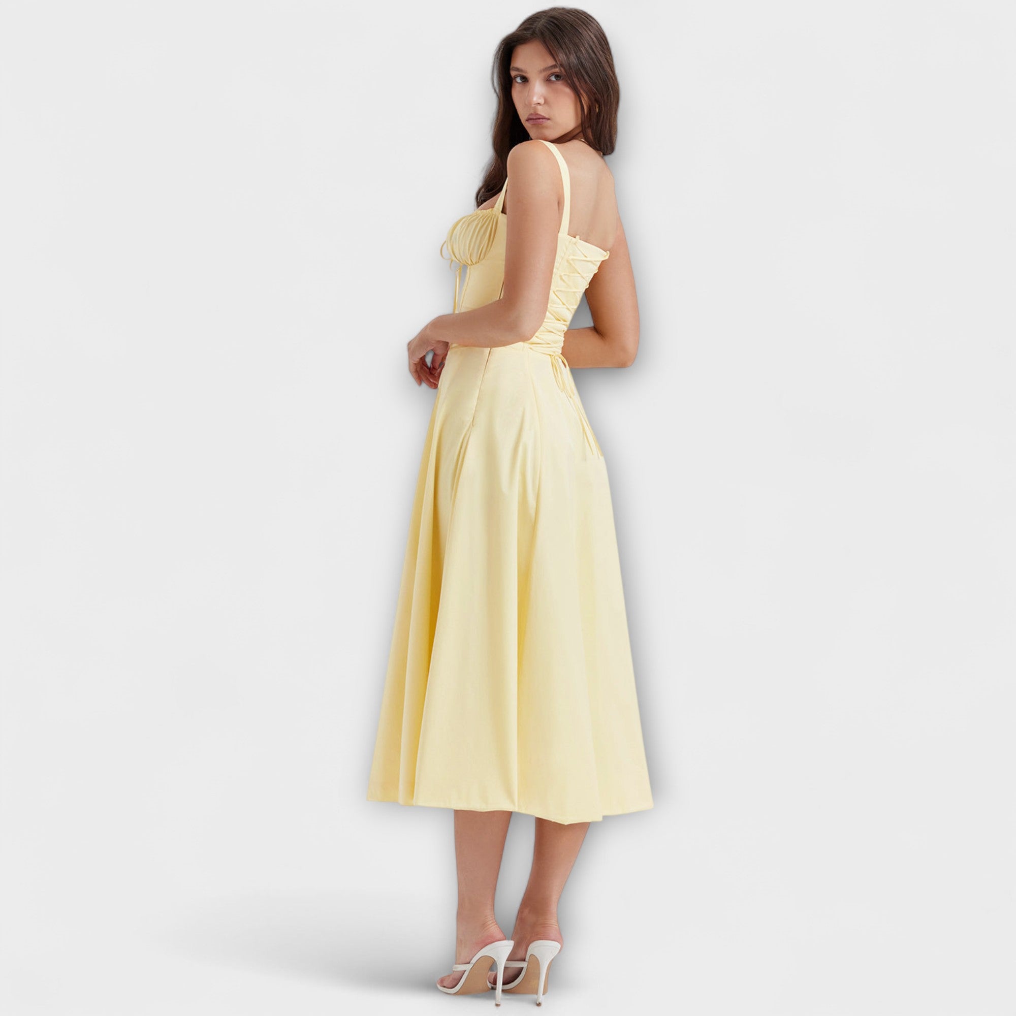 Zipporas - Taillierte Bustierkleid mit modernem Frühlingsblumenprint